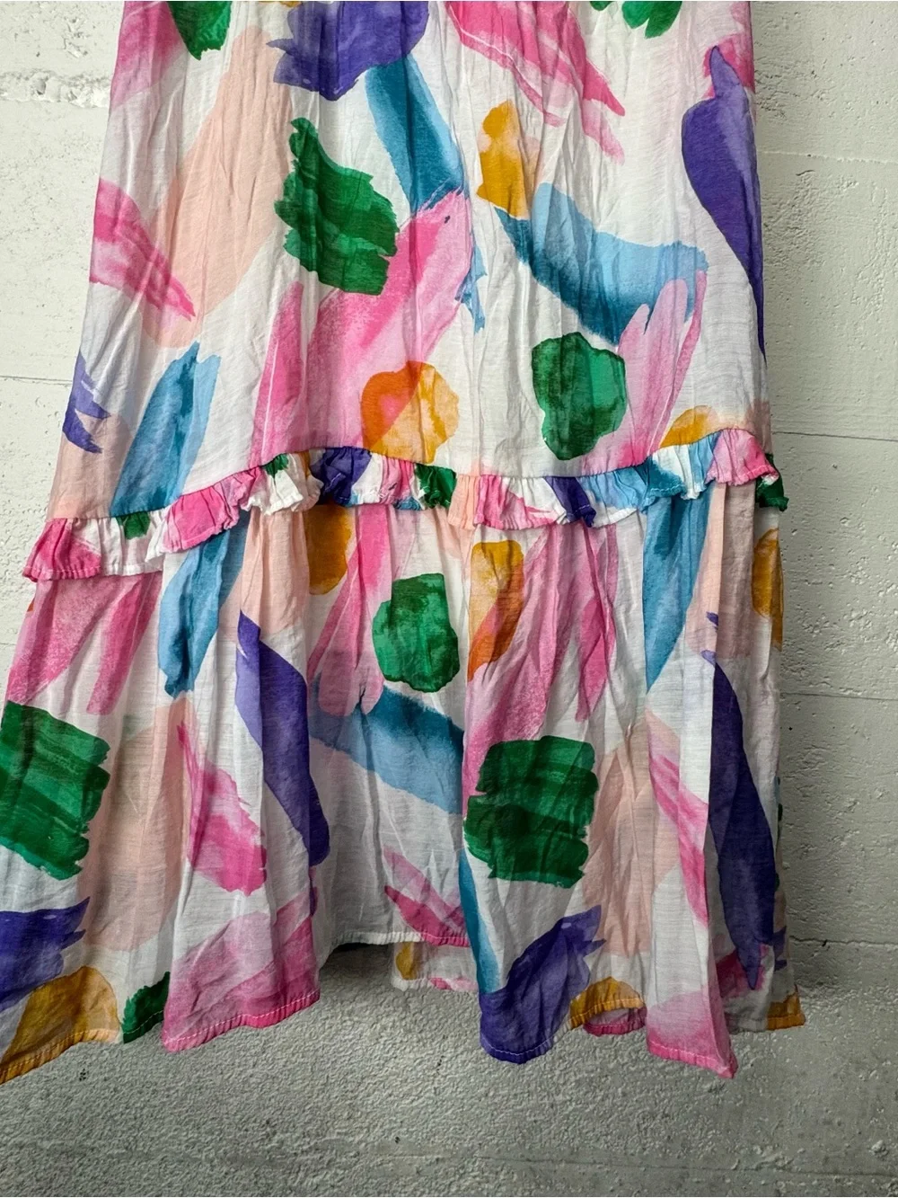 Blu Pepper‎ Pastel Watercolor Ruffle Strap Brush Stroke Ruffle Midi Sundress M
